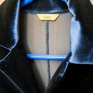 Women's Italian Made Midnight Blue Soft Premium Velvet Blazer Long Coat